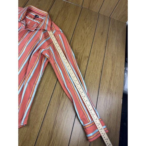 Robert Graham Long Lane Mens Salmon Striped Button Down Shirt (Large, Orange) - Picture 15 of 16
